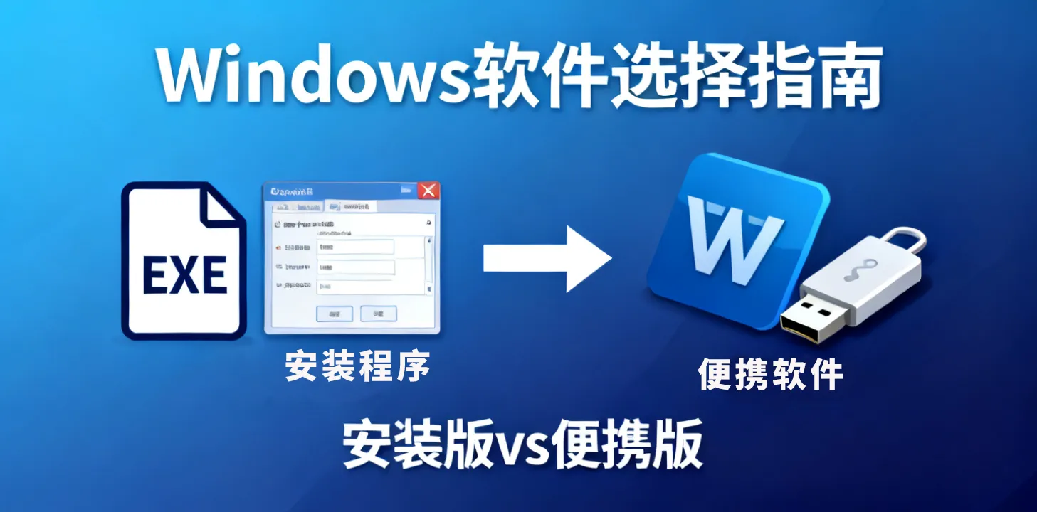Windows 软件安装版和便携版有什么区别?该选择哪个版本?本文详细对比分析了两种版本的优缺点、适用场景和选择策略,涵盖安装方式、系统影响、便携性、功能完整性等关键维度,帮助您根据使用需求(长期使用、移动办公、系统清洁等)做出最佳选择。 /2025/11/14/code-art-studio/windows_software_guide/featured-image.webp